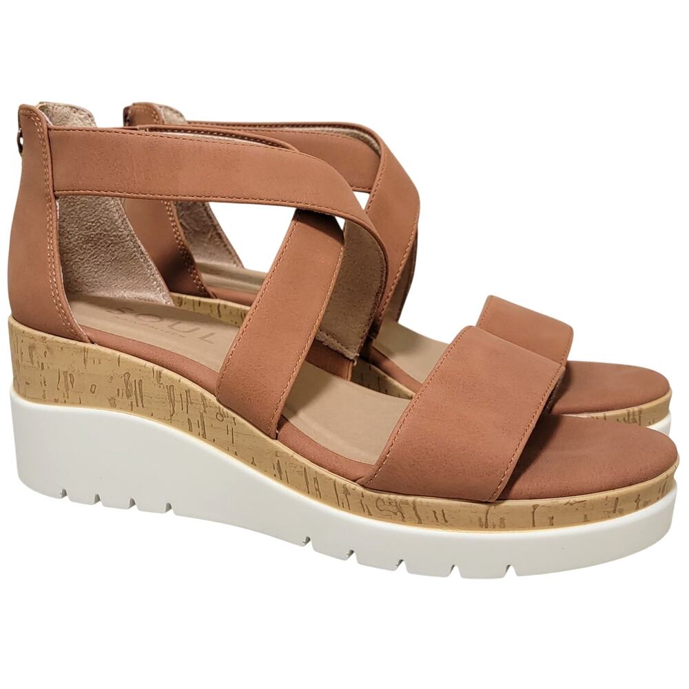 SOUL Naturalizer Women GoodTimes Cross Strap Sandals Size US 8W Toffee Brown